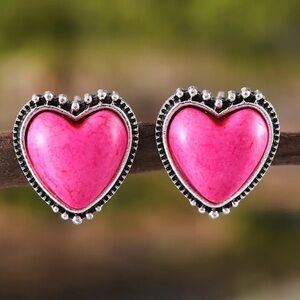 🔴 Hot Pink Stone Heart Stud Earrings